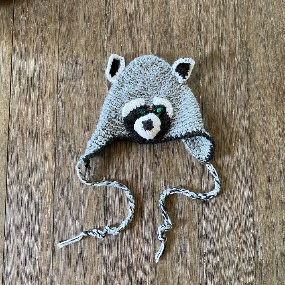 4/$20 Crochet raccoon infant hat